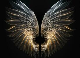 wings of a bird with a black background. generative ai. photo