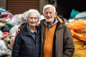 Senior couple retired , volunteering, garbage collection,Generative AI photo