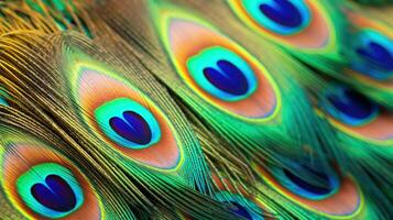 elegant leather colorful peacock feather background. Generative Ai photo