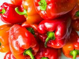 Background of fresh juicy ripe bell pepper. Healthy food concept. Close-up. photo