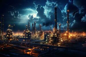 Glow light of petrochemical industry ,Generative AI . photo