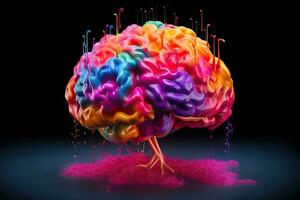 Brain , colours many , copy space , Generative AI. photo