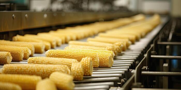 Corn processing line perspective , Generative AI . photo