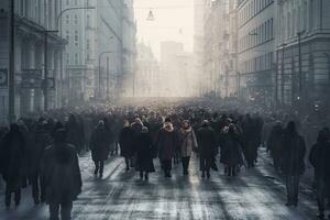 Crowd of people on the street , Generative AI. photo