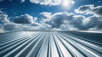 Roof metal sheet with a sky with clouds. Generative Ai photo