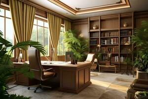 Classic office ,interior with plant. 3D,Generative AI. photo