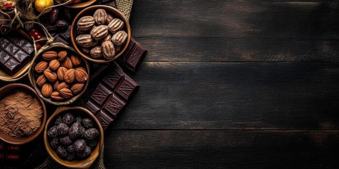 Chocolate  Mexico Candy on a dark rustic background, copy space,Generative AI. photo