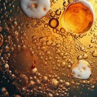 Close up background of beer with bubbles in beer. photo
