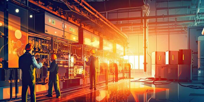 Industrial workers are working in the factory. Machine engineers or mechanical technicians , Generative AI . photo