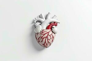 humano corazón 3d en blanco antecedentes ,generativo ai. foto