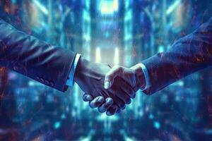 The concept of the transaction, the handshake of businessmen , copyspace, background money abstract, generative ai photo