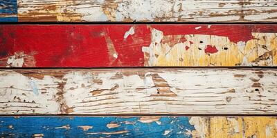 Horizontal retro background with wooden planks of different colors ,Generative AI photo