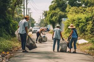 Group kids dropping the bottle Separating waste plastic bottles into recycling bins is to protect the environment   ,Generative AI photo