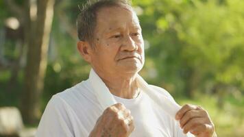 Asian elderly exercise happy smile, laugh, Positive Emotion. health lifestyle and exercise Concept. photo