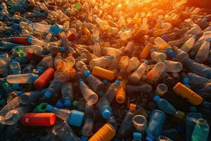 Waste plastic bottles , waste disposal site ,Generative AI photo