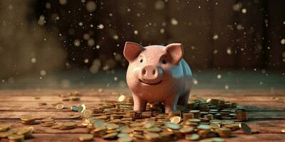 Sparschwein ,money background , copy space ,Generative AI . photo