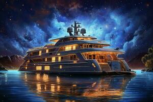 Luxury Yacht , party fun , night sky ,Generative AI photo