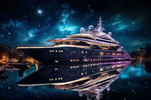 Luxury Yacht , party fun , night sky ,Generative AI photo