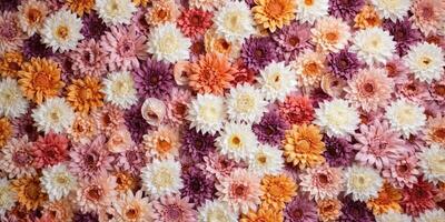 Beautiful flower wall background with Wedding decoration, hand made. Generative AI photo