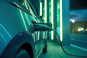 Electric car charging , Generative AI . photo