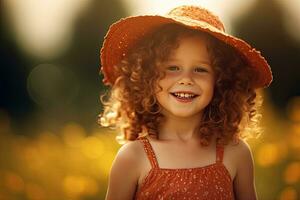 un hermosa niño niña disfrutando el verano Dom ,generativo ai foto