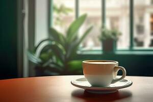 A cup of coffee while at cafe ,Generative AI photo