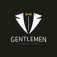 Tuxedo Suit Logo Template with Bow Tie For Men's Fashion. vector