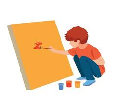 vector illustration of boy painting on canvas