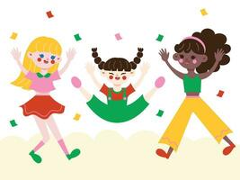 vector happy girls jump joy have fun