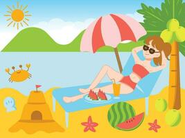 Set of cute summer icons vector