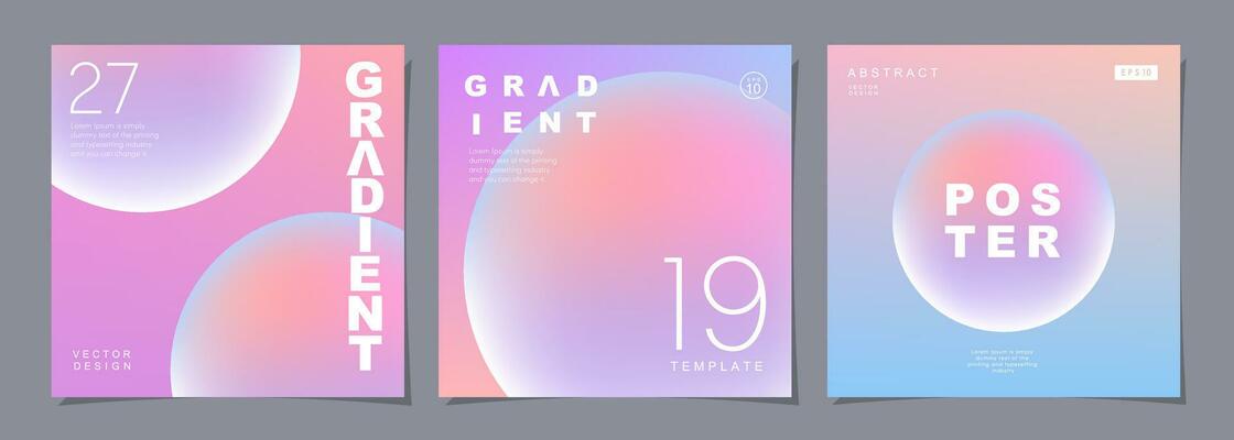 Set of creative covers or posters concept in modern minimal style for corporate identity, branding, social media advertising, promo. Circle design template with dynamic fluid gradient.