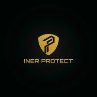 inicial logo letra ip o Pi con proteger icono oro color aislado en negro fondo, logotipo diseño para empresa identidad. letra ip en oro color aislado en negro antecedentes aplicado para seguridad. vector