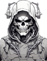 Mecha Skull with Hoodie Illustration AI Generative png