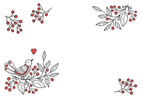 Modern folk Christmas banner with bird on branch with berries png