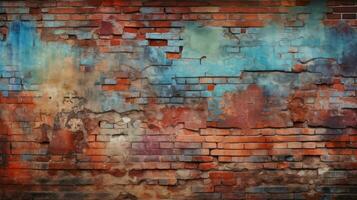 Old red brick wall background, abstract texture pattern backdrop, Generative AI illustration photo