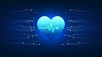 Medical technology The heart is connected to the technology circuit board. Modern technology innovation that measures the patient's heartbeat for diagnosis and treatment. vector