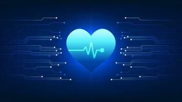 Medical technology The heart is connected to the technology circuit board. Modern technology innovation that measures the patient's heartbeat for diagnosis and treatment. vector