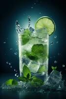 saciar la sed mojito magia. un de cerca ver de frío como hielo refresco. generativo ai foto