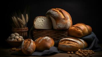 Bread ornament on dark background. Generative AI photo