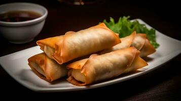 Crispy Spring Rolls - A mouth - watering appetizer with a crunchy exterior and savory fillings. Generative AI photo