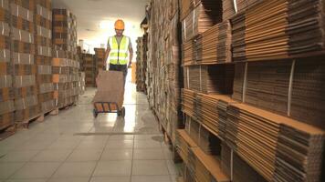 Worker Unloading Cardboard Boxes on Hand Online Orders, Purchases, E-Commerce Goods. Logistics Distributions Warehouse. photo