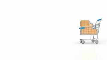 The shopping trolley and box on white background 3d rendering photo