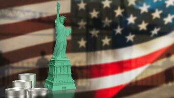 el estatua de libertad y monedas para Estados Unidos negocio concepto 3d representación foto