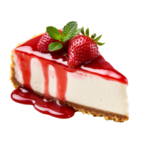 Perfect angled slice of fridge strawberry cheesecake with strawberry topping. AI Generative png