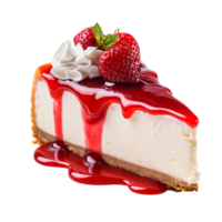 Perfect angled slice of fridge strawberry cheesecake with strawberry topping. AI Generative png