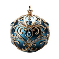 3d Luxus Blau Weihnachten Ball dekoriert mit Gold, ai generativ. png