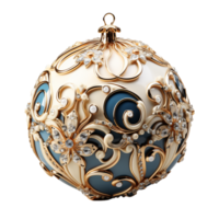 3d luxury Blue Christmas ball decorated with gold, AI Generative. png