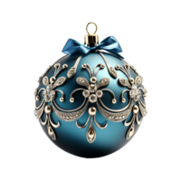 3d lyx blå jul boll dekorerad med guld, ai generativ. png