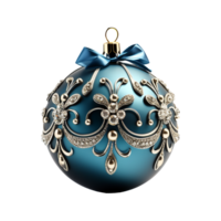 3d luxo azul Natal bola decorado com ouro, ai generativo. png