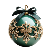 3d luxury Blue Christmas ball decorated with gold, AI Generative. png